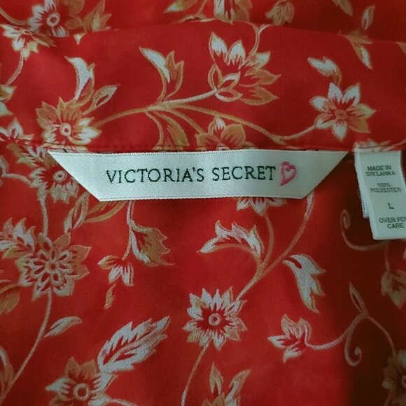 Victorias Secret Sheer Floral Blouse Top L Red Button Front Short Sleeve Fairy - Picture 3 of 5